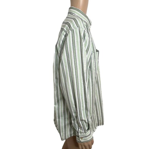 Charles Tweed Men’s Shirt Button Down Striped Long Sleeve XXL Green White Blue - Picture 3 of 12